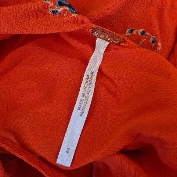 Free People Mockingbird Orange Red Floral Puff Sleeve Mini Dress Size 2 - Picture 4 of 6